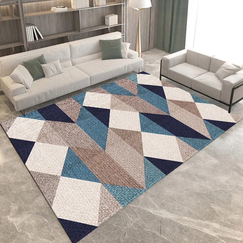 Schlichter moderner Teppich Grau und Braun mit geometrischem Muster, schmutzabweisender Polyester-Teppich für die Heimdeko...