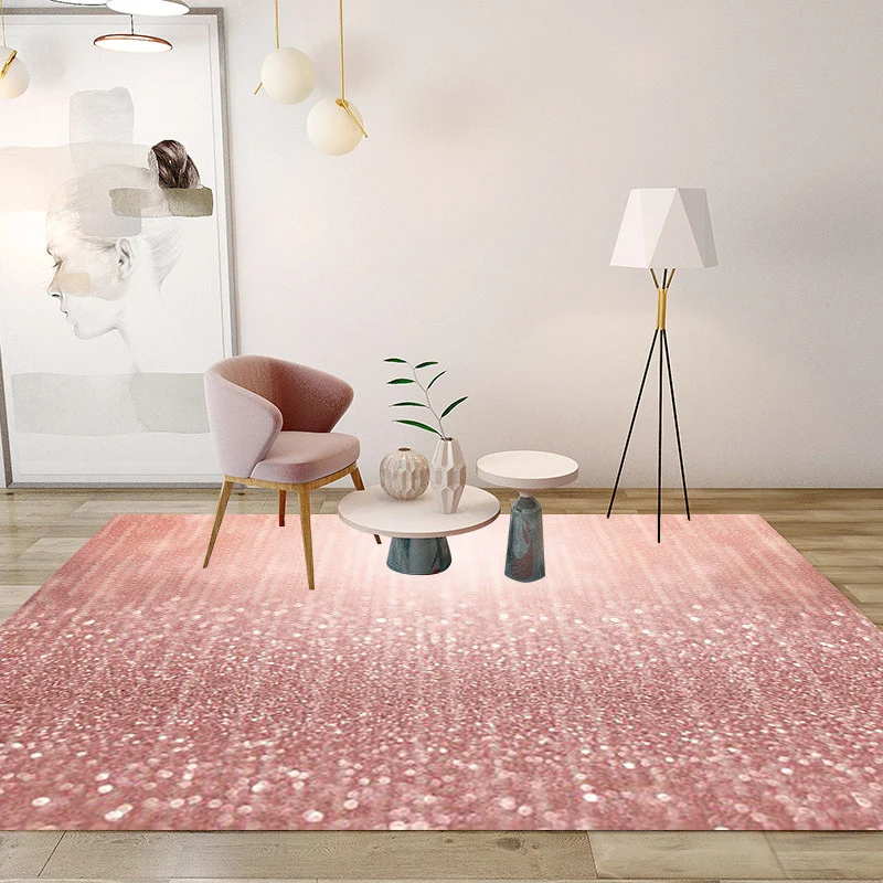 Schlichter, moderner Teppich mit rosa Glitzermuster, waschbarer Polyester-Teppich mit rutschfester Rückseite für die Heimd...