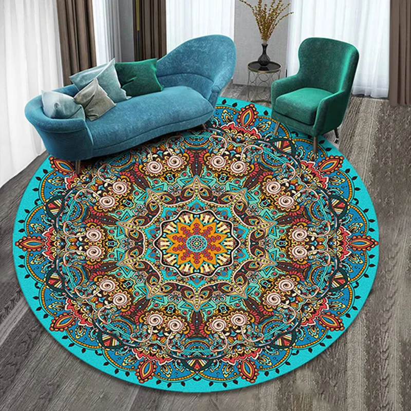 Schöner, mehrfarbiger Boho-Teppich, synthetischer Blumenteppich, rutschfeste Rückseite, waschbar, schmutzabweisender Teppi...