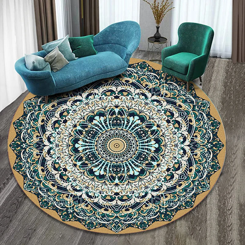 Schöner, mehrfarbiger Boho-Teppich, synthetischer Blumenteppich, rutschfeste Rückseite, waschbar, schmutzabweisender Teppi...