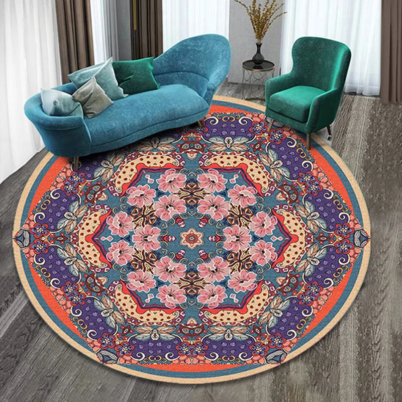 Schöner, mehrfarbiger Boho-Teppich, synthetischer Blumenteppich, rutschfeste Rückseite, waschbar, schmutzabweisender Teppi...