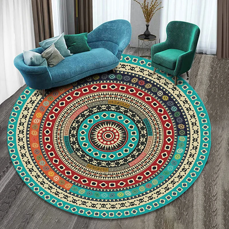 Schöner, mehrfarbiger Boho-Teppich, synthetischer Blumenteppich, rutschfeste Rückseite, waschbar, schmutzabweisender Teppi...