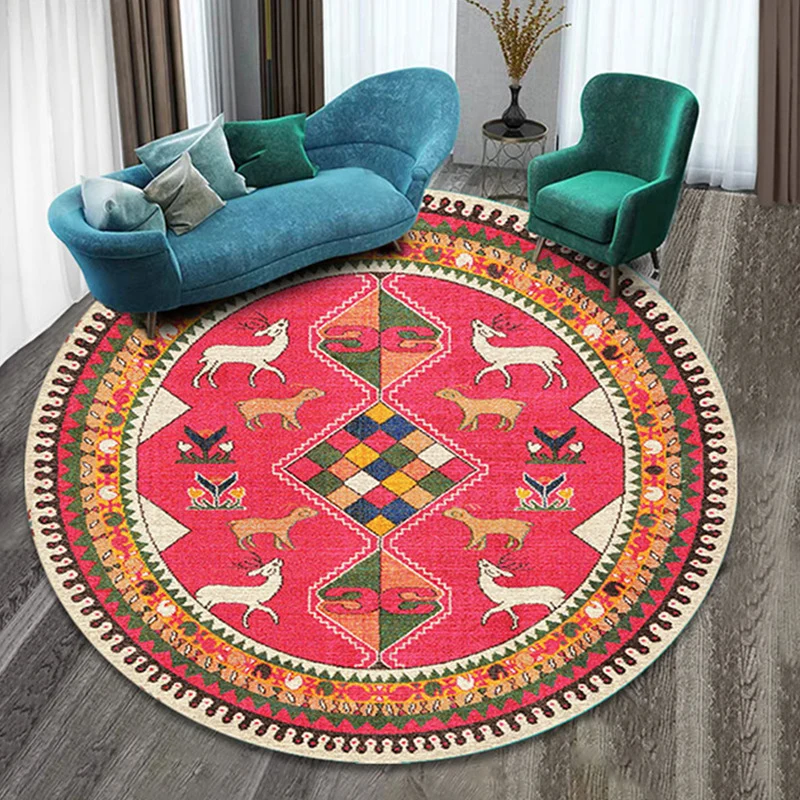 Schöner, mehrfarbiger Boho-Teppich, synthetischer Blumenteppich, rutschfeste Rückseite, waschbar, schmutzabweisender Teppi...