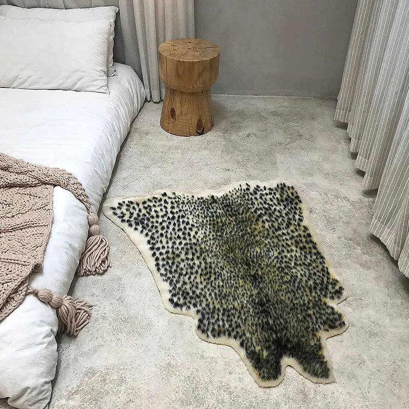 Schwarzer Schlafzimmerteppich, moderner Teppich mit Leopardenmuster, Polyester, rutschfeste Rückseite, waschbarer Teppich...