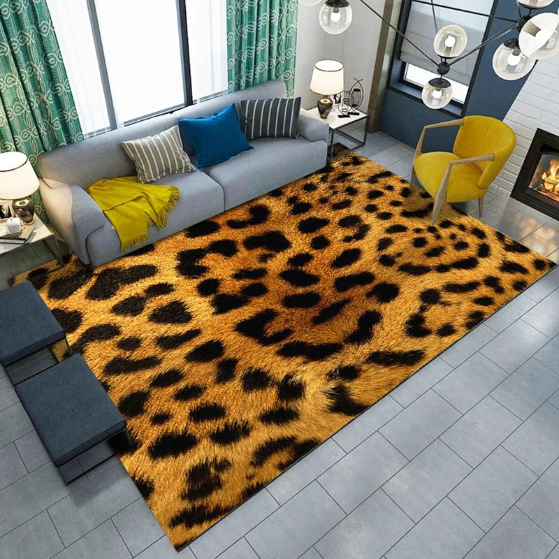 Schwarzer und brauner Schlafzimmerteppich, moderner Teppich mit Tier-Leoparden-Tiger-Muster, Polyester-Teppich mit rutschf...