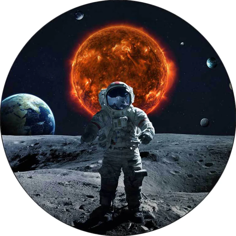 Schwarzer und grauer Schlafzimmerteppich, moderner Weltraum-Planet-Astronauten-Muster-Teppich, schmutzabweisender Polyeste...