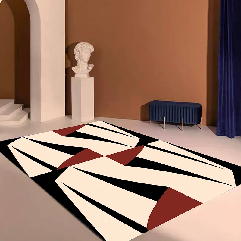 Schwarzer und roter Colorblock-Teppich, moderner Polyester-Teppich, haustierfreundlich, waschbar, rutschfester Teppich für...