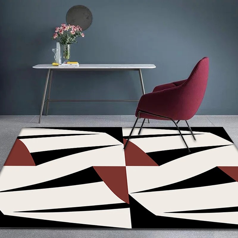 Schwarzer und roter Colorblock-Teppich, moderner Polyester-Teppich, haustierfreundlich, waschbar, rutschfester Teppich für...