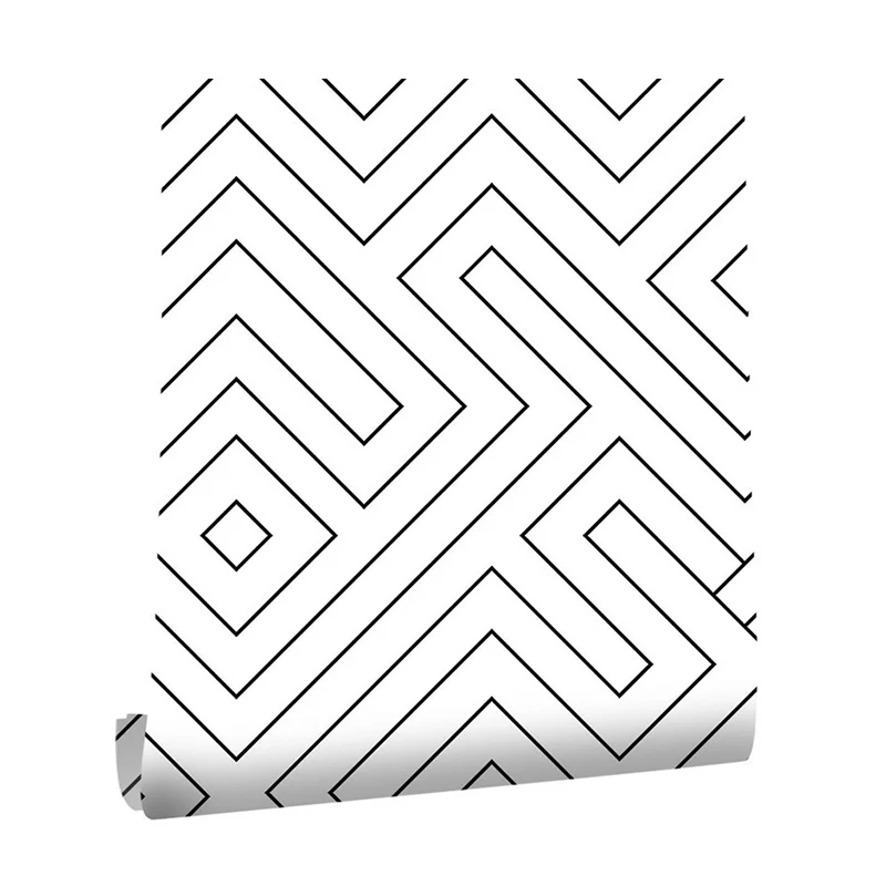Schwarz-weiße Linien-Labyrinth-Tapete, temporäre, moderne Wohnzimmer-Wanddekoration, selbstklebend Clearhalo
