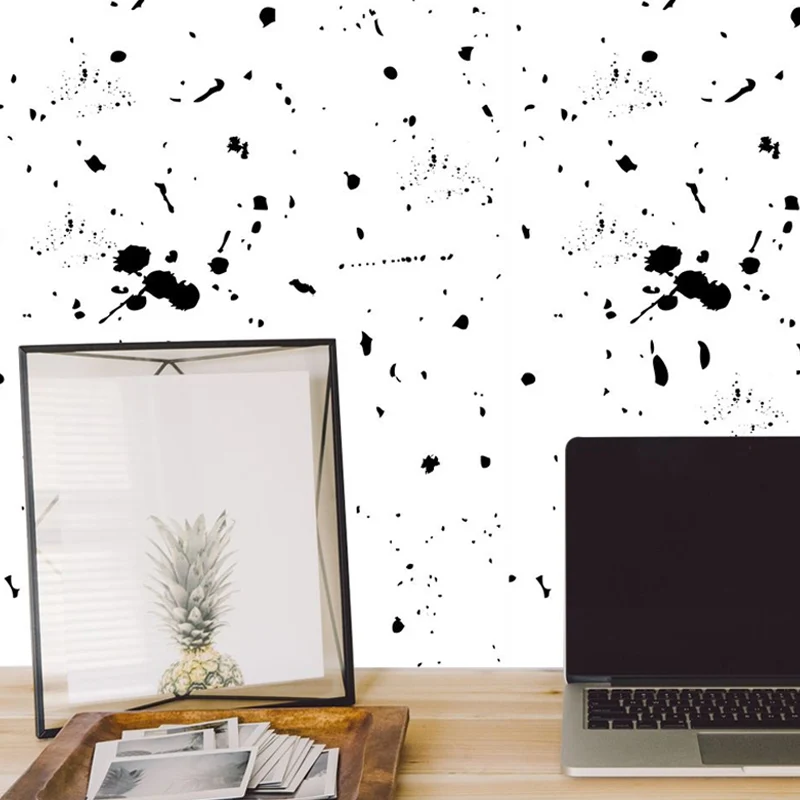 Schwarz-weiße Sprühfarbe-Tapetenpaneele zum Abziehen, minimalistische Wohnzimmer-Wandkunst Clearhalo