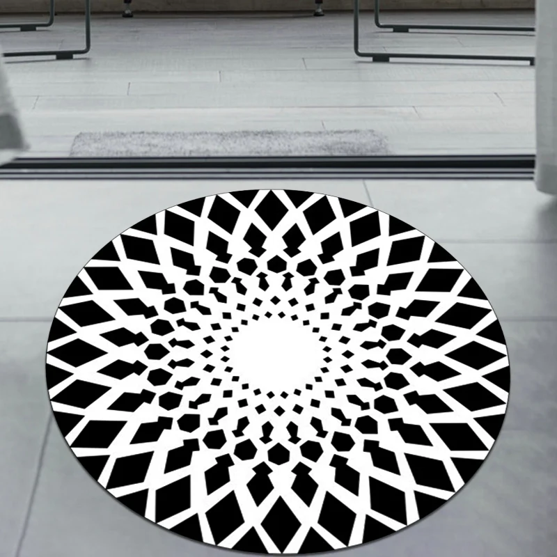 Schwarz-weißer marokkanischer Teppich aus Polyester mit Blumenmuster, rutschfester Teppich für das Wohnzimmer Clearhalo