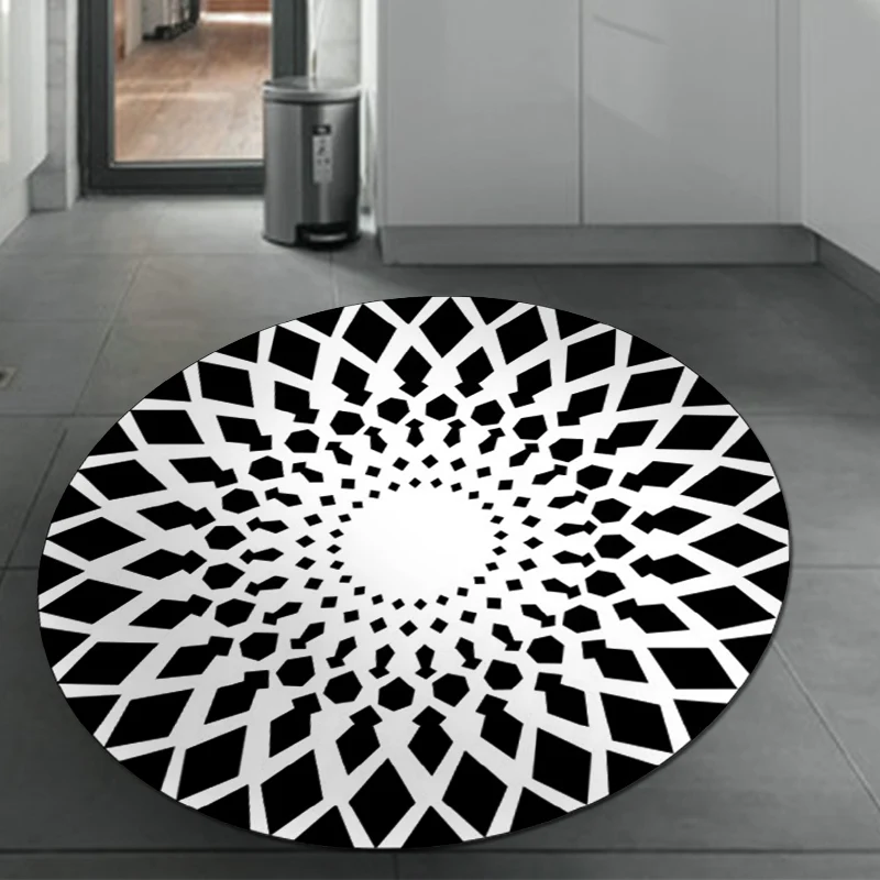 Schwarz-weißer marokkanischer Teppich aus Polyester mit Blumenmuster, rutschfester Teppich für das Wohnzimmer Clearhalo