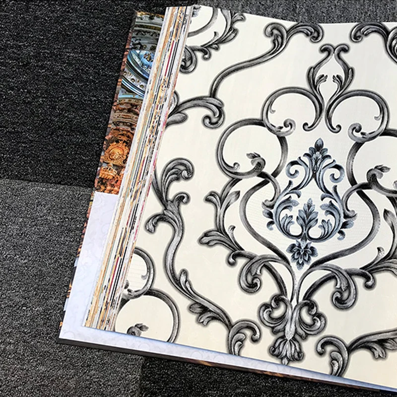 Scroll-Blumen-Tapetenrolle, Antik-Stil, 3D-geprägte Stoffwandkunst dunkler Farbe Clearhalo