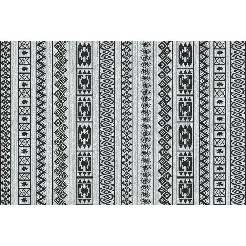 Südwestlicher Wohnzimmerteppich mit grauem Streifen-Blumen-Geometrie-Druck, Teppich aus Polyester mit rutschfester Rücksei...