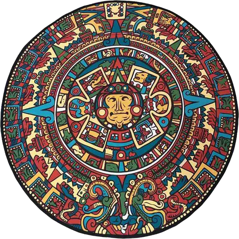 Südwestlicher Wohnzimmerteppich Rot mit Tribal-Tierkreis-Print, Polyester, rutschfeste Rückseite, waschbarer Teppich Clear...