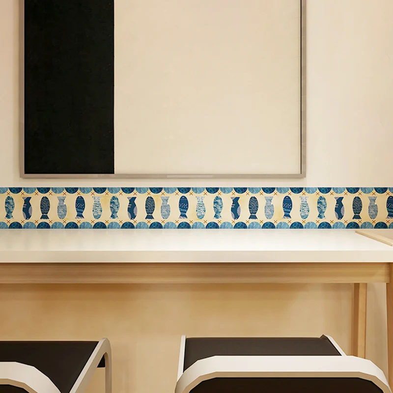 Selbstklebende Fischmalerei-Tapetenbordüre im Kinderstil, glatte Wandkunst Blau auf Braun Clearhalo