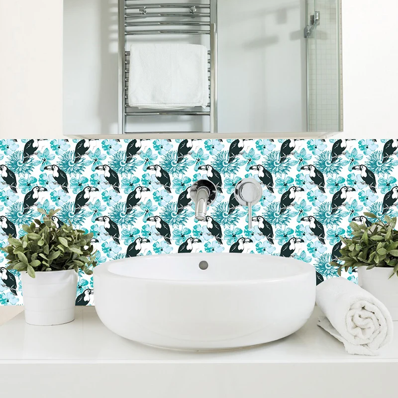 Selbstklebende Tapeten mit Handschrift, rustikale, coole Vogel- und Blumen-Wanddekoration Blau, 9,7 m² (10 Stück) Clearhalo