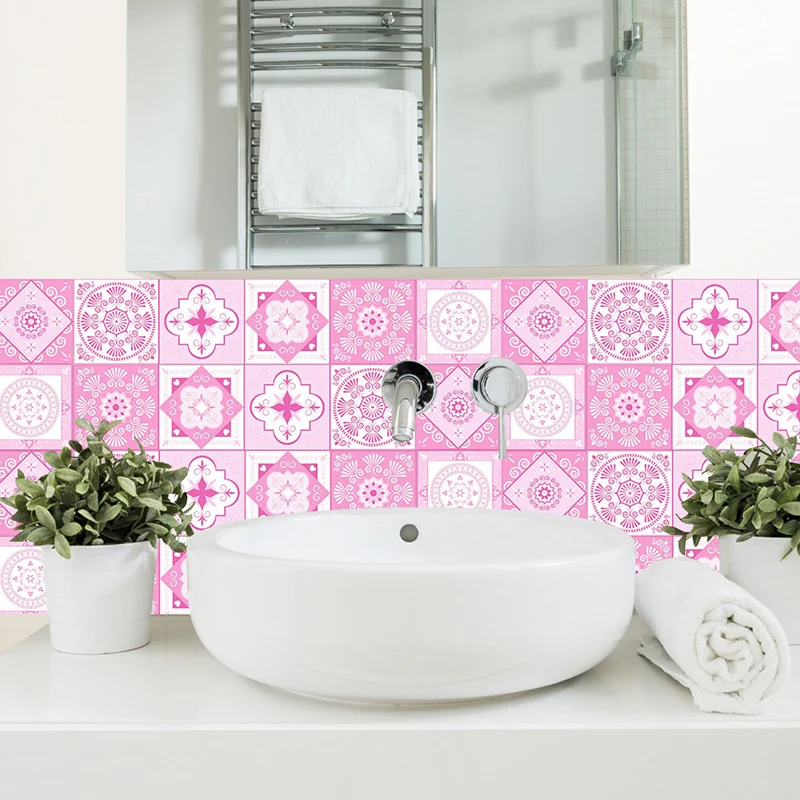 Selbstklebende Tapetenbahnen mit böhmischen Blumen rosa Waschraum-Wandverkleidung, 11,6 Quadratfuß Clearhalo