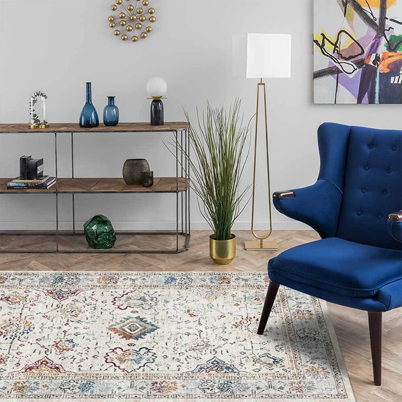 Shabby-Chic-Teppich mit Medaillonmuster, grauer Polyester-Teppich, maschinenwaschbarer, rutschfester Teppich für das Wohnz...