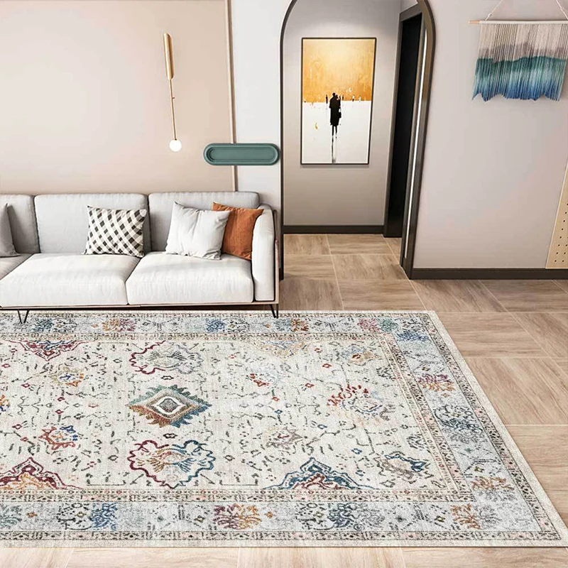 Shabby-Chic-Teppich mit Medaillonmuster, grauer Polyester-Teppich, maschinenwaschbarer, rutschfester Teppich für das Wohnz...