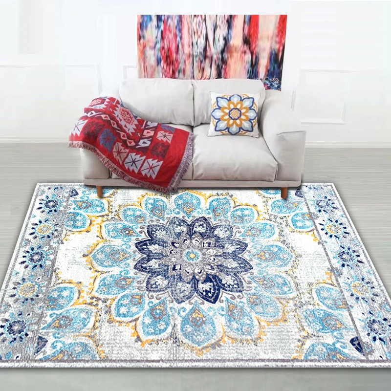 Shabby-Chic-Teppich mit Stammesmuster, mehrfarbiger Bohemian-Teppich, Synthetik, schmutzabweisend, rutschfeste Unterseite,...