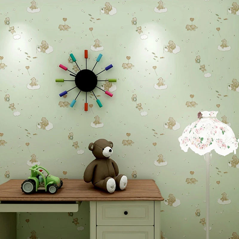 Simplicity Cartoon-Bär-Tapete sanften Farben für die Wanddekoration im Kinderzimmer, 31' L x 20,5" B Clearhalo
