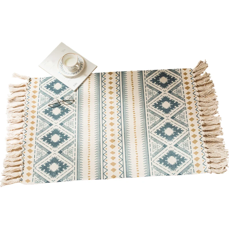 Simplicity Grüner Boho-Teppich aus Baumwollstrick, nahtlos gemusterter Teppich, haustierfreundlich, maschinenwaschbarer Te...