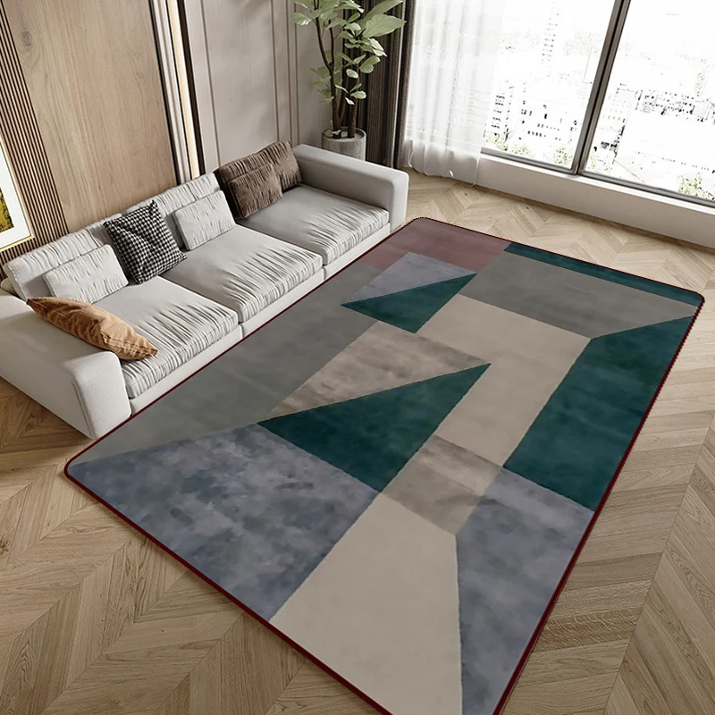 Skandinavischer moderner Teppich braunem Farbblock-Geometriemuster, waschbarer Teppich aus Polyester für die Heimdekoratio...