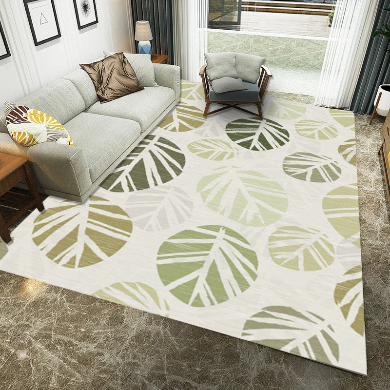Skandinavischer moderner Teppich Elfenbein mit botanischem Blättermuster, maschinenwaschbarer Teppich aus Polyester für di...