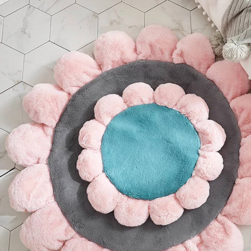 Sonnenblumenförmiger, einfarbiger Teppich, mehrfarbiger Kinderteppich, Polypropylen, haustierfreundlich, rutschfeste Rücks...