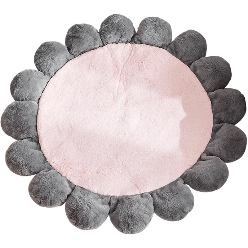 Sonnenblumenförmiger, einfarbiger Teppich, mehrfarbiger Kinderteppich, Polypropylen, haustierfreundlich, rutschfeste Rücks...