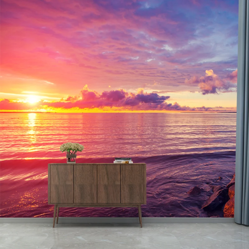 Sonnenuntergang über der Meeresoberfläche, blau-lila modernistische Wanddekoration für die Heimgalerie Clearhalo