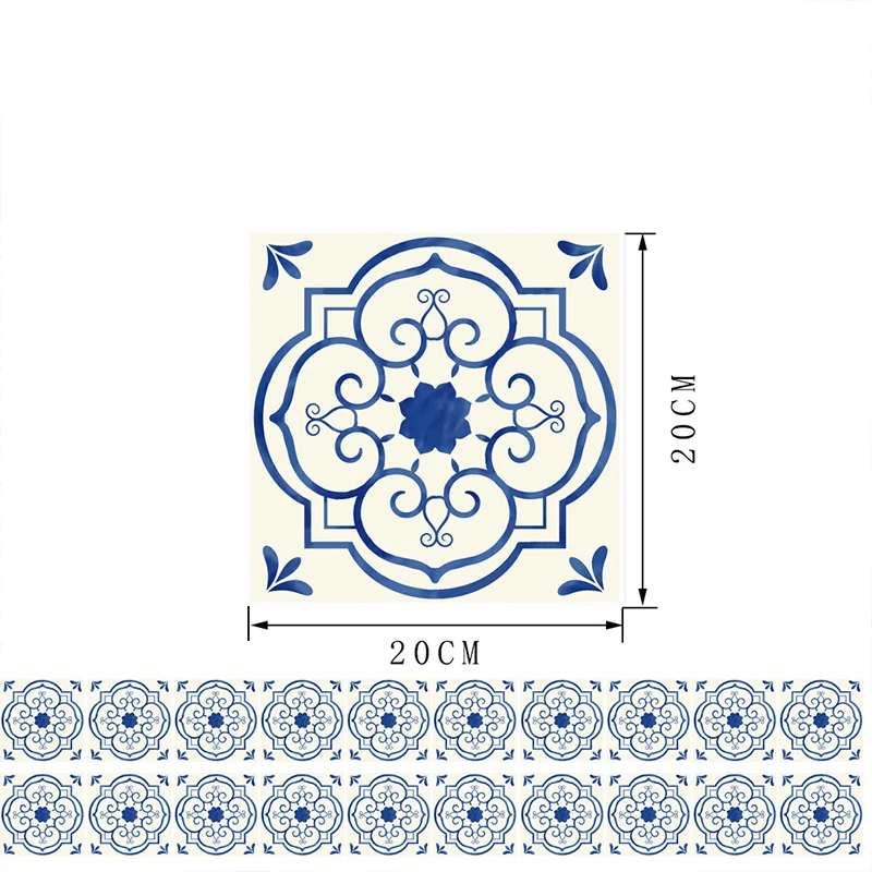 20 Stück blaue Blumen-Tapetenpaneele, Pick-Up-Sticks, Küchen-Backsplash-Wanddekoration Clearhalo