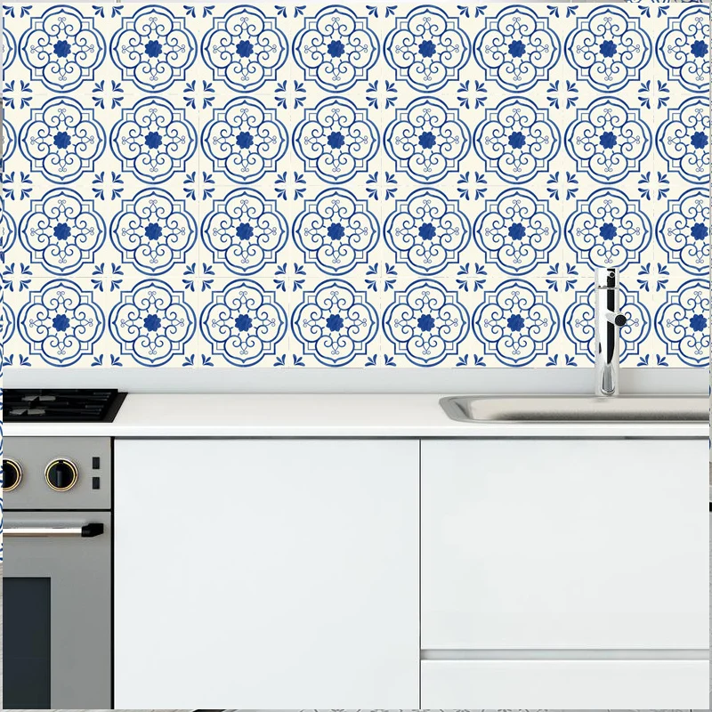20 Stück blaue Blumen-Tapetenpaneele, Pick-Up-Sticks, Küchen-Backsplash-Wanddekoration Clearhalo