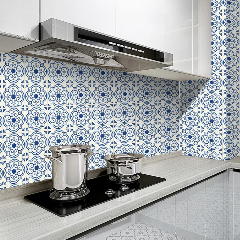 20 Stück blaue Blumen-Tapetenpaneele, Pick-Up-Sticks, Küchen-Backsplash-Wanddekoration Clearhalo