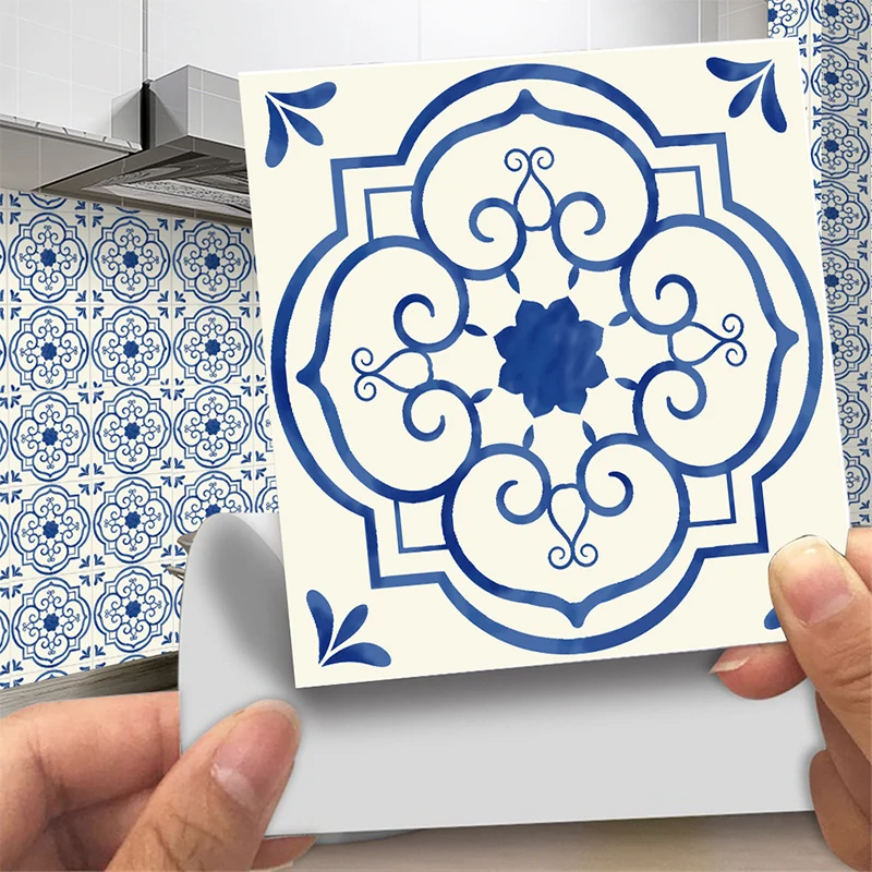 20 Stück blaue Blumen-Tapetenpaneele, Pick-Up-Sticks, Küchen-Backsplash-Wanddekoration Clearhalo