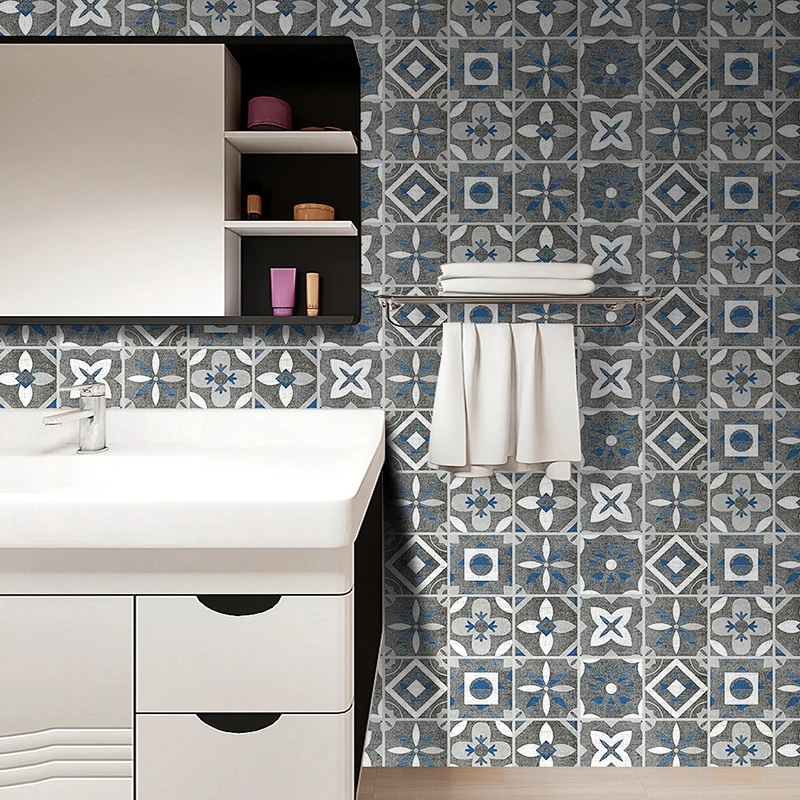 12 Stück Tapetenbahnen mit Blumenmuster, graue PVC-Wanddekoration, abziehen und aufkleben, 2,6 m² Clearhalo