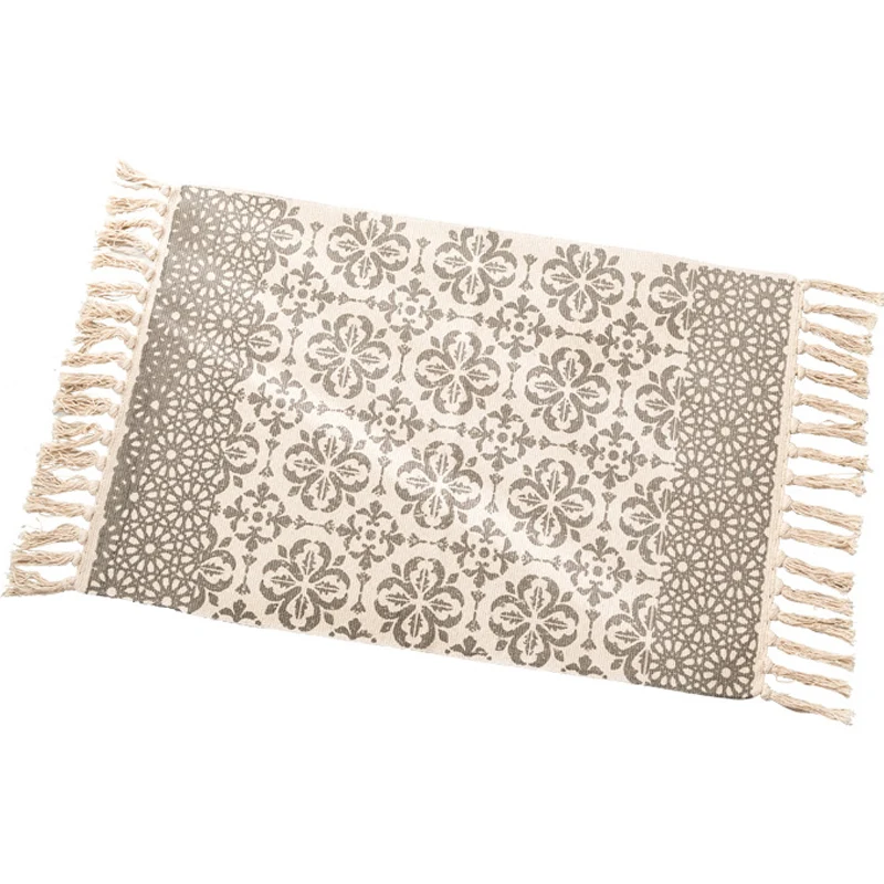 Ästhetischer mehrfarbiger Boho-Teppich aus Baumwolle mit geflochtenen Blumen, haustierfreundlicher Teppich für Schlafzimme...