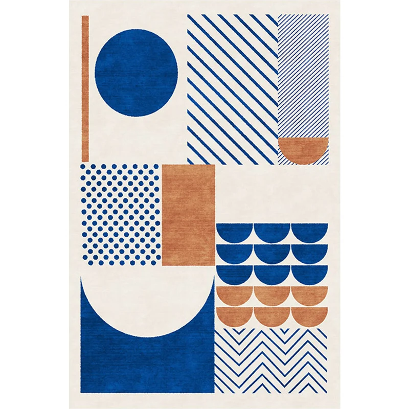 Stilvoller blauer nordischer Teppich aus Polyester mit geometrischem und gestreiftem Muster, waschbarer, haustierfreundlic...