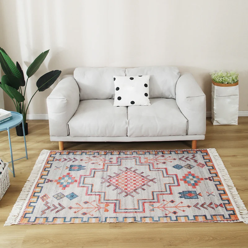 Stilvoller Boho-Chic-Teppich, mehrfarbiger geometrischer Teppich, maschinenwaschbarer Teppich mit Quastenbesatz für Zuhaus...