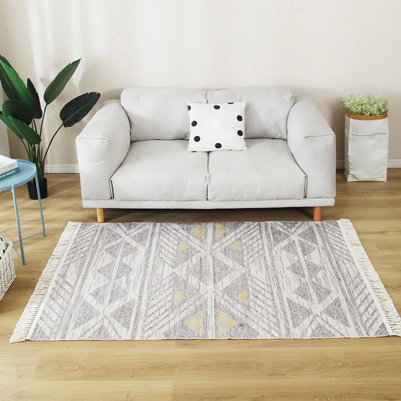 Stilvoller Boho-Chic-Teppich, mehrfarbiger geometrischer Teppich, maschinenwaschbarer Teppich mit Quastenbesatz für Zuhaus...