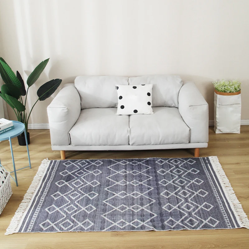 Stilvoller Boho-Chic-Teppich, mehrfarbiger geometrischer Teppich, maschinenwaschbarer Teppich mit Quastenbesatz für Zuhaus...