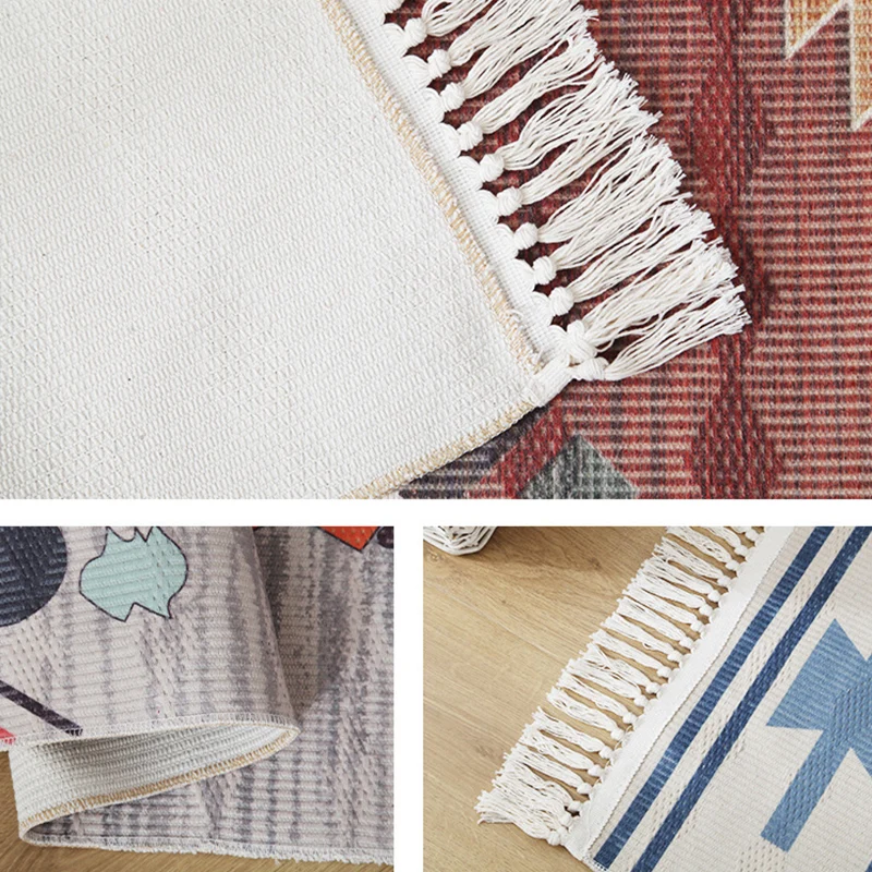 Stilvoller Boho-Chic-Teppich, mehrfarbiger geometrischer Teppich, maschinenwaschbarer Teppich mit Quastenbesatz für Zuhaus...