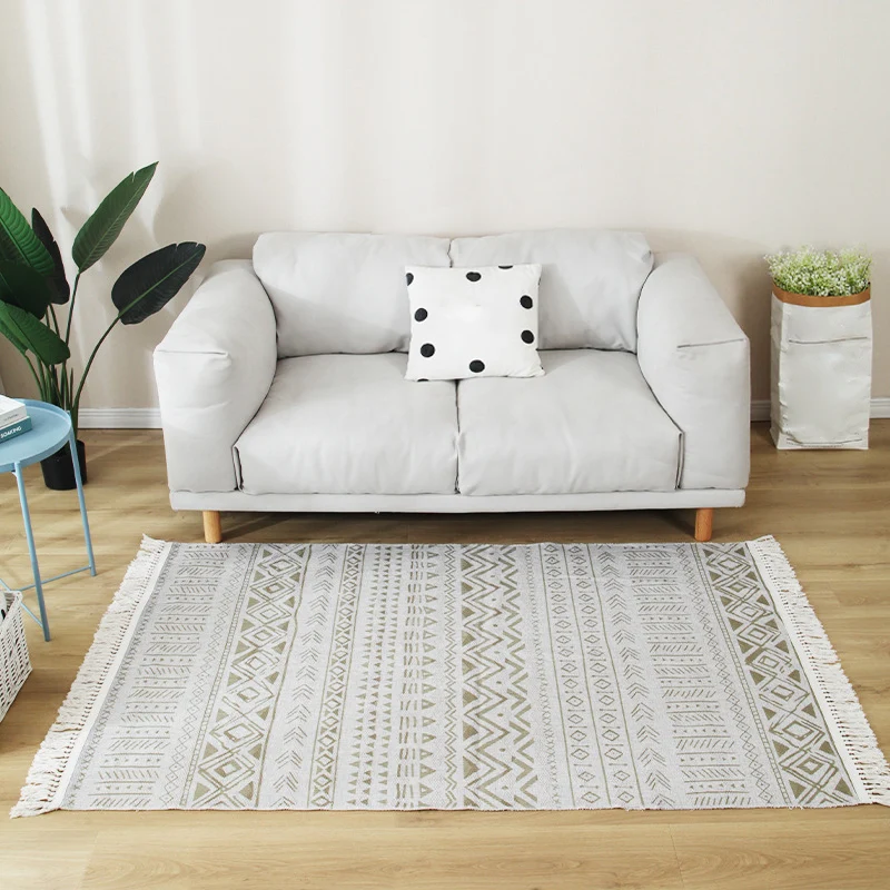Stilvoller Boho-Chic-Teppich, mehrfarbiger geometrischer Teppich, maschinenwaschbarer Teppich mit Quastenbesatz für Zuhaus...
