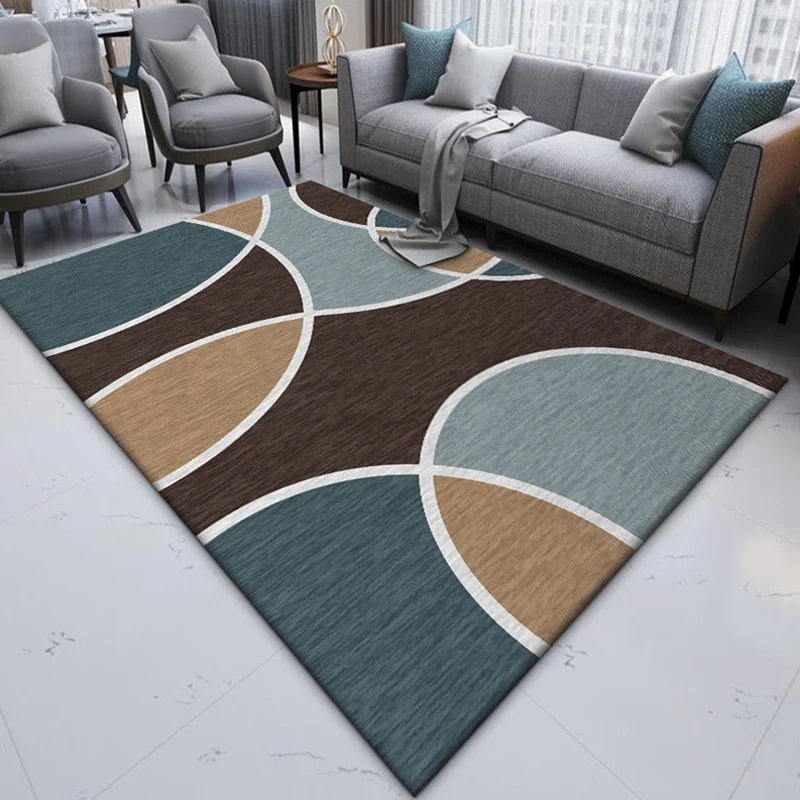 Stilvoller Colorblock-Teppich Braun und Blau, moderner Teppich aus waschbarem Polyester mit rutschfester Rückseite für das...