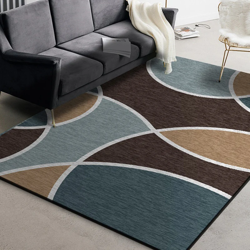 Stilvoller Colorblock-Teppich Braun und Blau, moderner Teppich aus waschbarem Polyester mit rutschfester Rückseite für das...