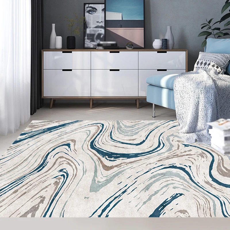 Stilvoller Modernismus-Teppich, mehrfarbiger Teppich mit Aquarell- und Wirbel-Streifenmuster, haustierfreundlich, rutschfe...