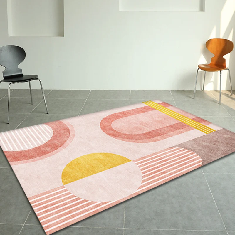 Stilvoller orangefarbener modernistischer Teppich aus Polyester mit geometrischem Muster, waschbarer, haustierfreundlicher...
