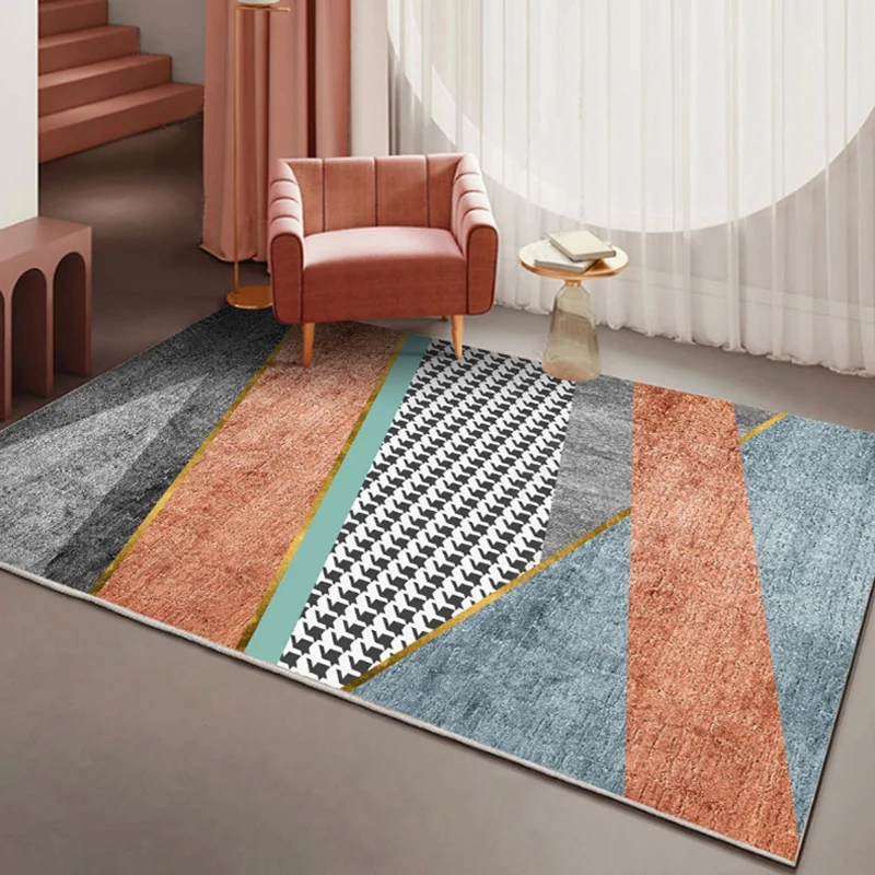 Stilvoller orangefarbener zeitgenössischer Teppich aus Polyester im Farbblock-Design, waschbarer, haustierfreundlicher Tep...