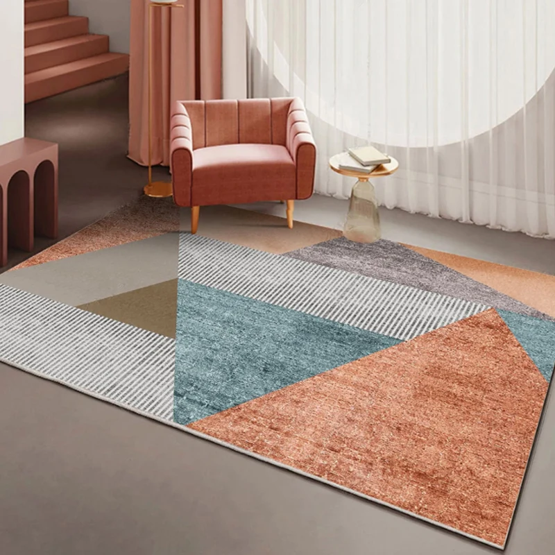 Stilvoller orangefarbener zeitgenössischer Teppich aus Polyester im Farbblock-Design, waschbarer, haustierfreundlicher Tep...